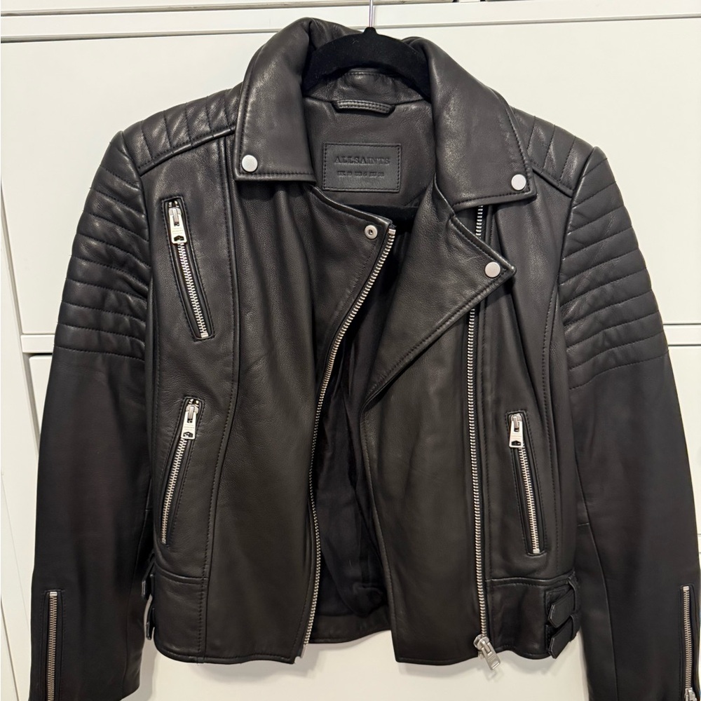 All Saints Black Leather Biker Jacket